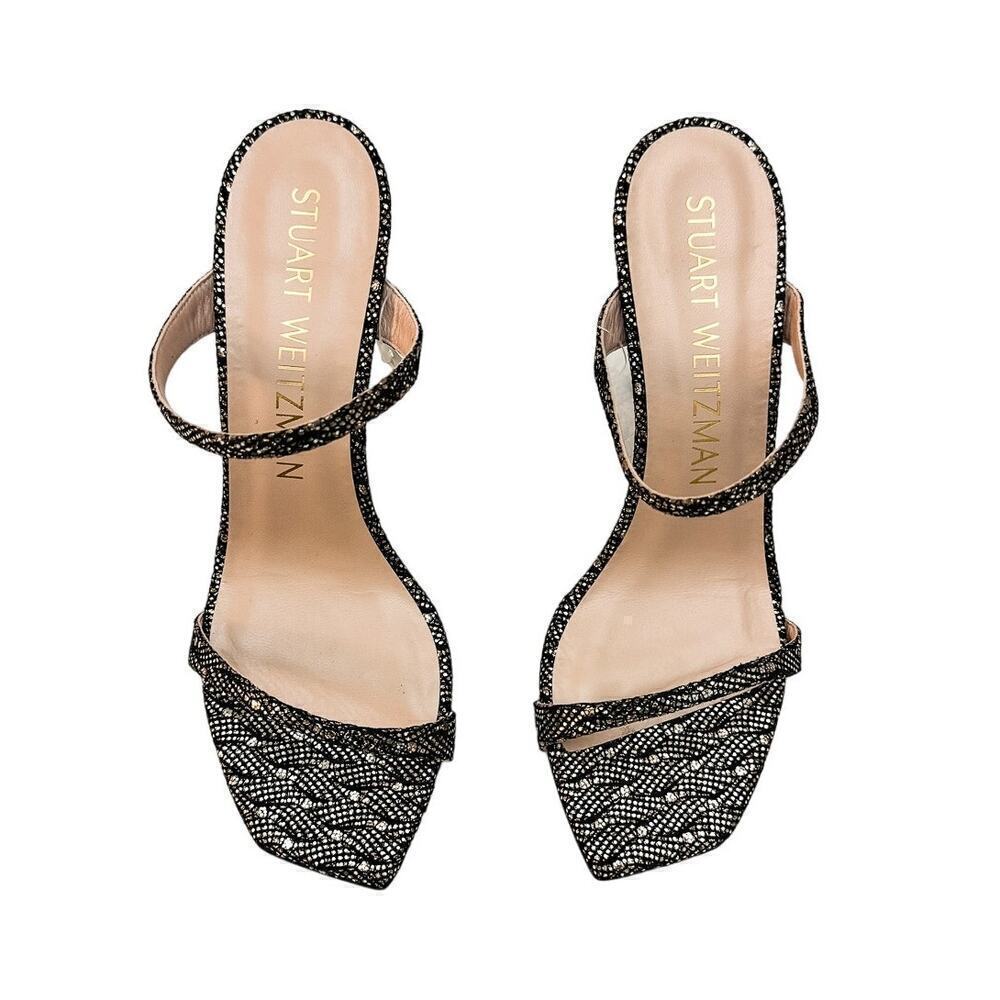 Stuart Weitzman Metallic Silver Gold Open Toe Heel Sandal Size 9
